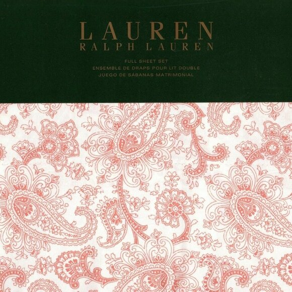 NEW Lauren Ralph Lauren Monaco Paisley FULL size 4pc sheet set coral pink red - Picture 1 of 3
